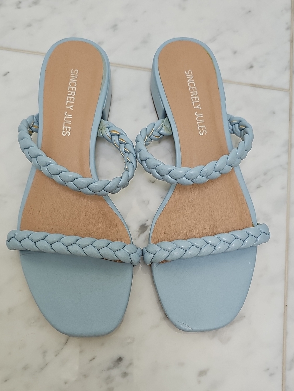 Sincerely Jules Powder Blue Braided Double-Strap Slide Sandals